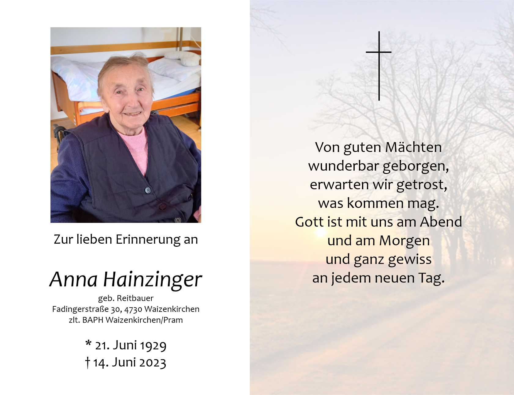 Anna Hainzinger, geb. Reitbauer