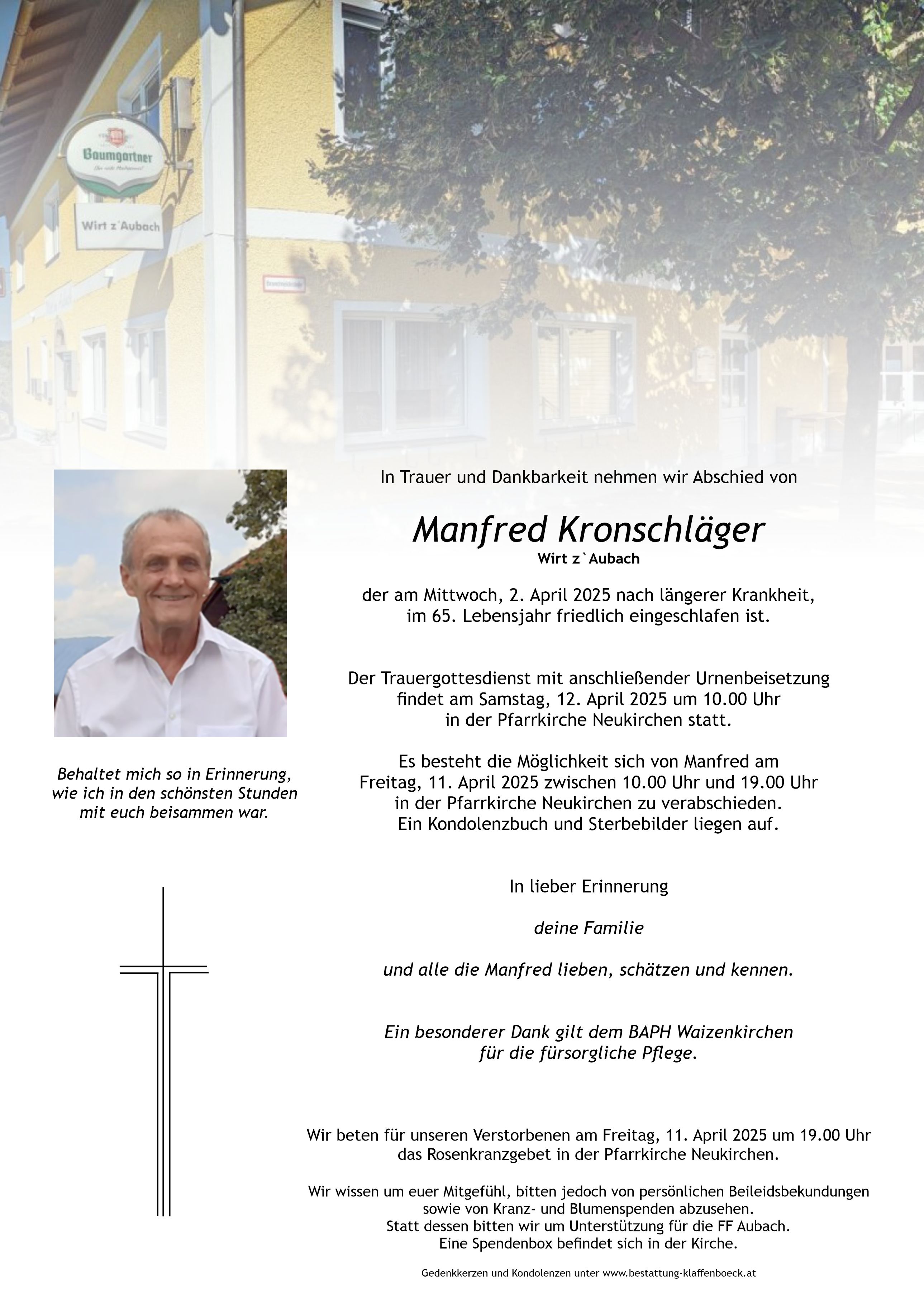 Manfred  Kronschläger, Wirt z´Aubach